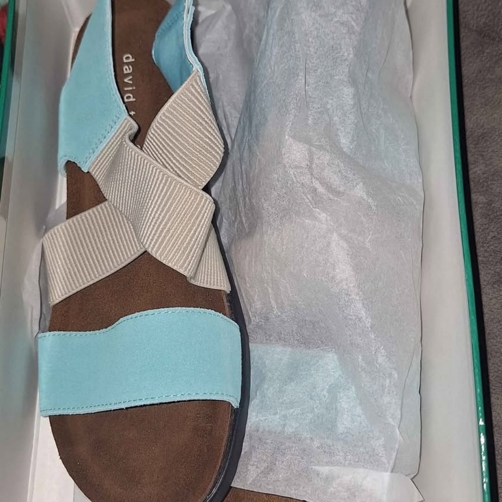 David Tate Aqua and Beige Sandals